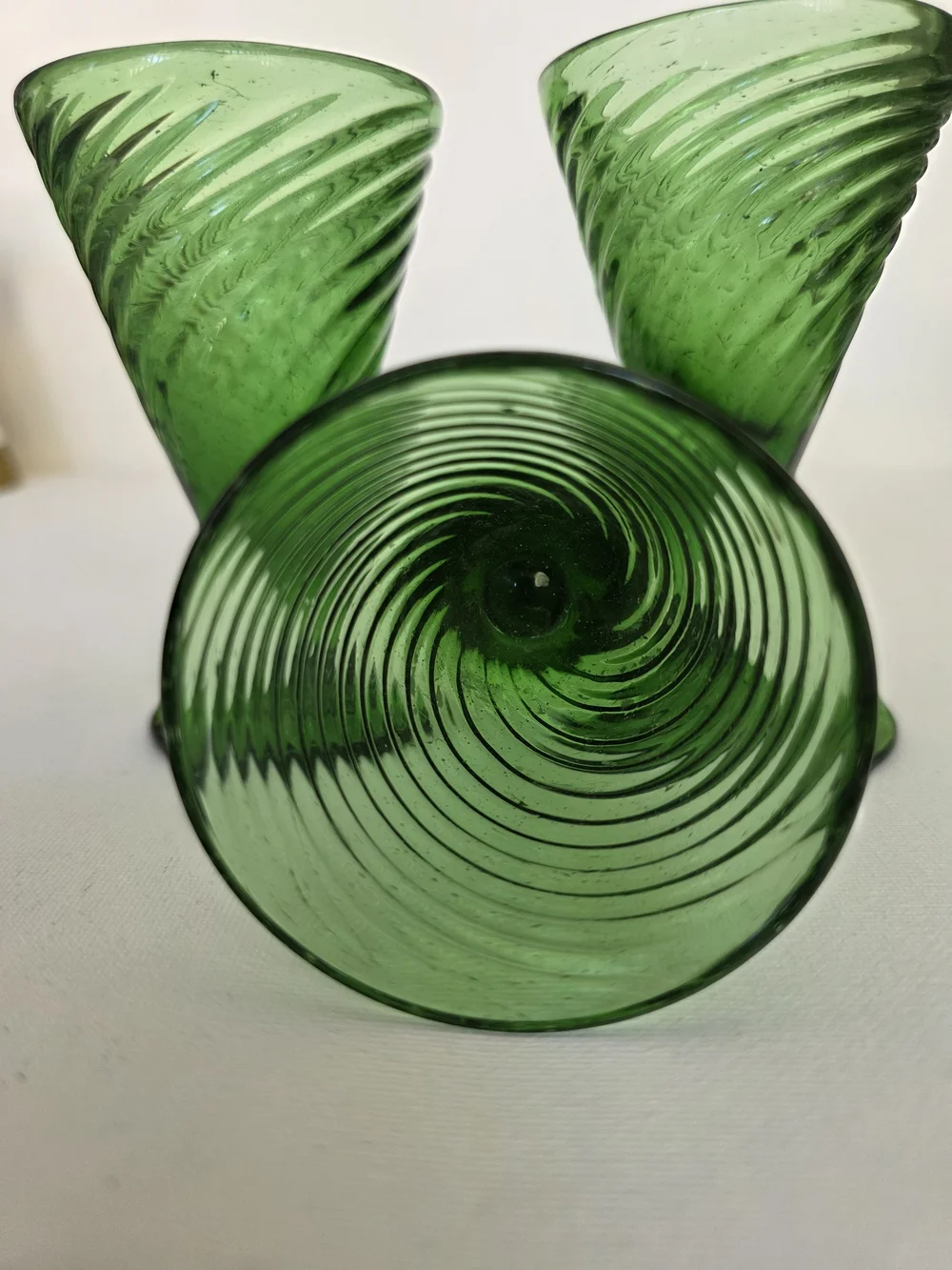 Vintage Emeral Green Swirled Glass Dessert & Cocktail Goblet - Set of 3